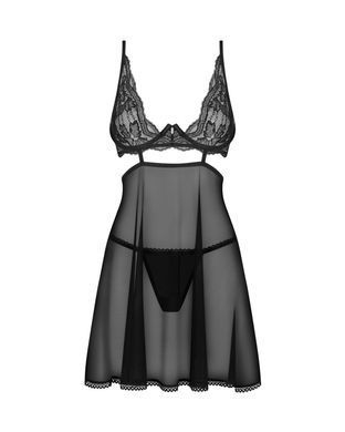Бебі-дол Obsessive Nutris babydoll & thong, XL/2XL, імітація ліфа та спіднички, стрінги в комплекті SX1165 фото