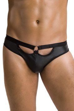 Мужские слипы с вырезами Passion 041 SLIP JOE S/M Black, экокожа, открытые ягодицы SO7595 фото