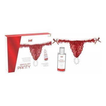 Набір Intt BRAZILIAN PANTY RED: трусики на резинці S-XL з перлинним кільцем + полунична змазка SO7128 фото