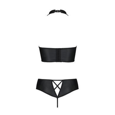 Комплект из эко-кожи Passion NANCY BIKINI S/M, black, бра и трусики с имитацией шнуровки SO5368 фото