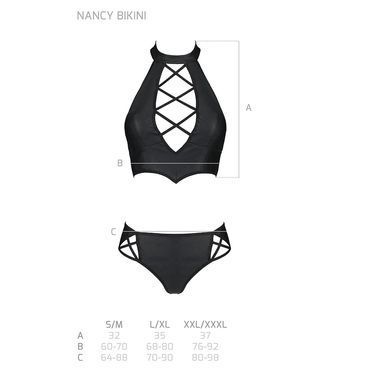 Комплект из эко-кожи Passion NANCY BIKINI S/M, black, бра и трусики с имитацией шнуровки SO5368 фото