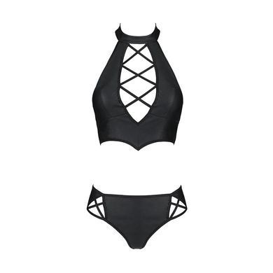 Комплект из эко-кожи Passion NANCY BIKINI S/M, black, бра и трусики с имитацией шнуровки SO5368 фото