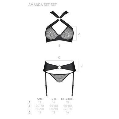 Сетчатый набор, бюстгальтер с халтером, трусики и пояс для чулок AMANDA SET S/M, black SO5322 фото