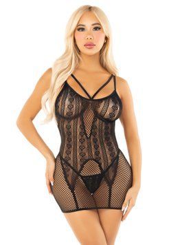 Бодистокинг Leg Avenue Heart Net Mini Dress One Size Black SX2757 фото