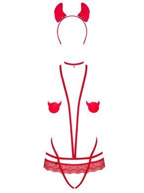 Еротичний костюм чортика зі стреп Obsessive Evilia teddy red L/XL SO7707 фото