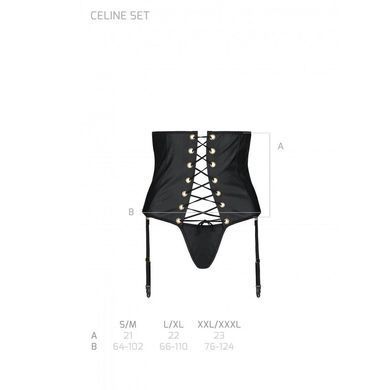 Пояс-корсет из экокожи Passion CELINE SET XXL/XXXL, black шнуровка, съемные пажи для чулок, стринги SO6411 фото