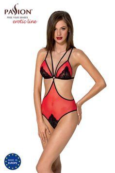 Напівпрозоре боді з мереживом Passion PEONIA BODY L/XL red SO8460 фото