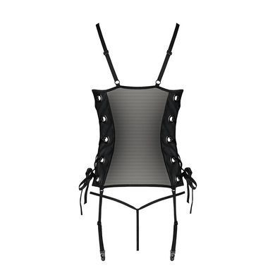 Сетчатый корсет с люверсами и съемными пажами Passion MALWIA CORSET L/XL, black, эко-кожа, стринги SO5765 фото