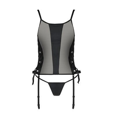 Сетчатый корсет с люверсами и съемными пажами Passion MALWIA CORSET L/XL, black, эко-кожа, стринги SO5765 фото