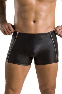Мужские кожаные боксеры с молниями Passion 049 SHORT MATT L/XL Black SO7618 фото