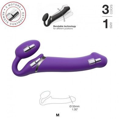 Безремневой страпон с вибрацией Strap-On-Me Vibrating Violet M диаметр 3,8 см, пульт ДУ, регулируемый SO3825 фото