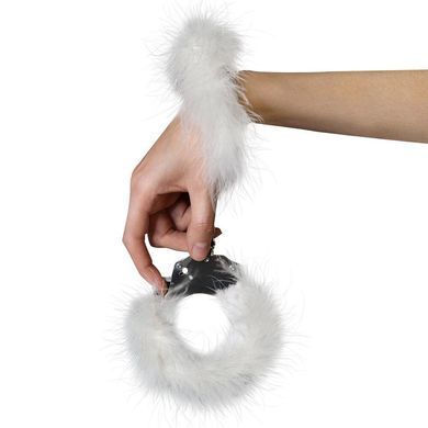 Наручники металеві Adrien Lastic Handcuffs White з білим пухнастим оздобленням AD30310 фото