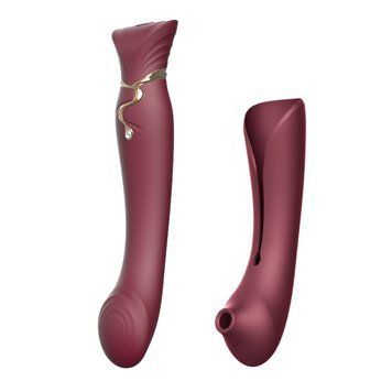 Смартвибратор 3в1 Zalo &mdash; Queen Set Wine Red, пульсирующая жемчужина и вакуум, кристалл Swarovski SO6662 фото