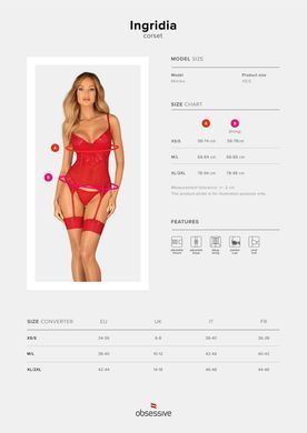 Комплект корсет и стринги Obsessive Ingridia corset & thong M/L, красный SO9029 фото